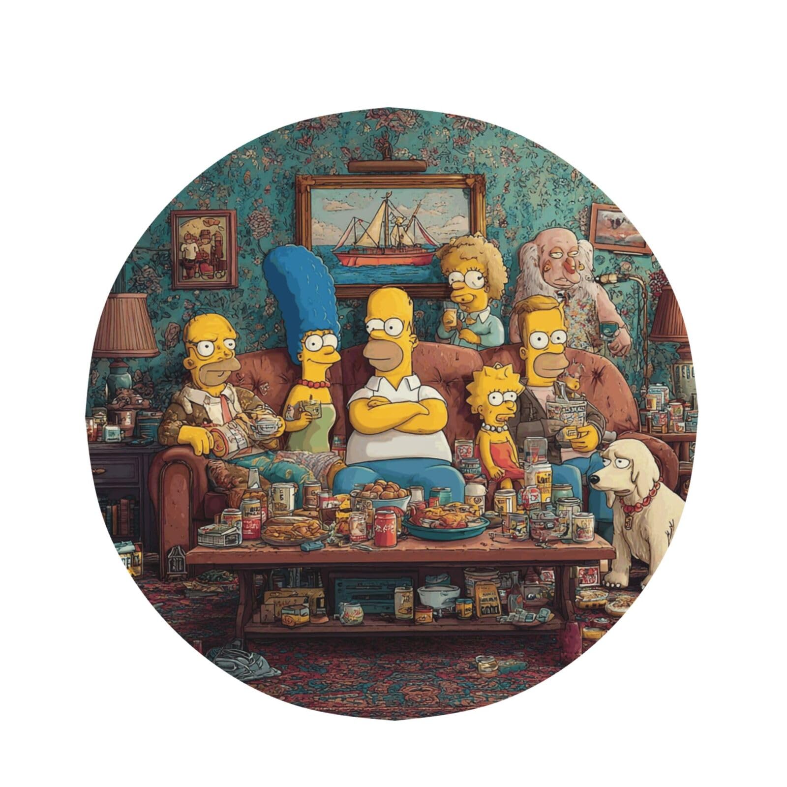 HJKJKKJ Table Cloth 152 CM Spill-Proof Kitchen Tablecloths Simpsons Table Cloth for Round Farmhouse Table Cover Wrinkle Free Decorative Table Cover for Dining Party Buffet Wedding