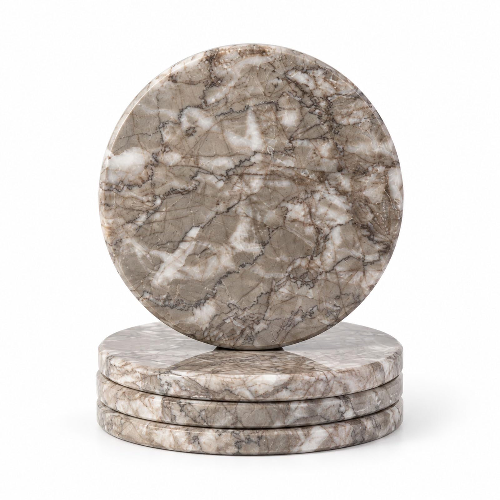 Koville Marble Coaster Set of 4, Round Coasters, 4" Stone Coaster for Drinks Coffee, Marble Coasters for Coffee Table Home Bar Decor, Heat Resistant, Gift Choice(Gray)