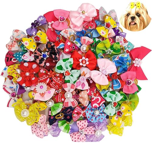 Bonitos lazos para perros con bandas de goma, 40 lazos para el pelo de mascotas, lazos para cachorros, lazos para el pelo Yorkie, accesorios de aseo