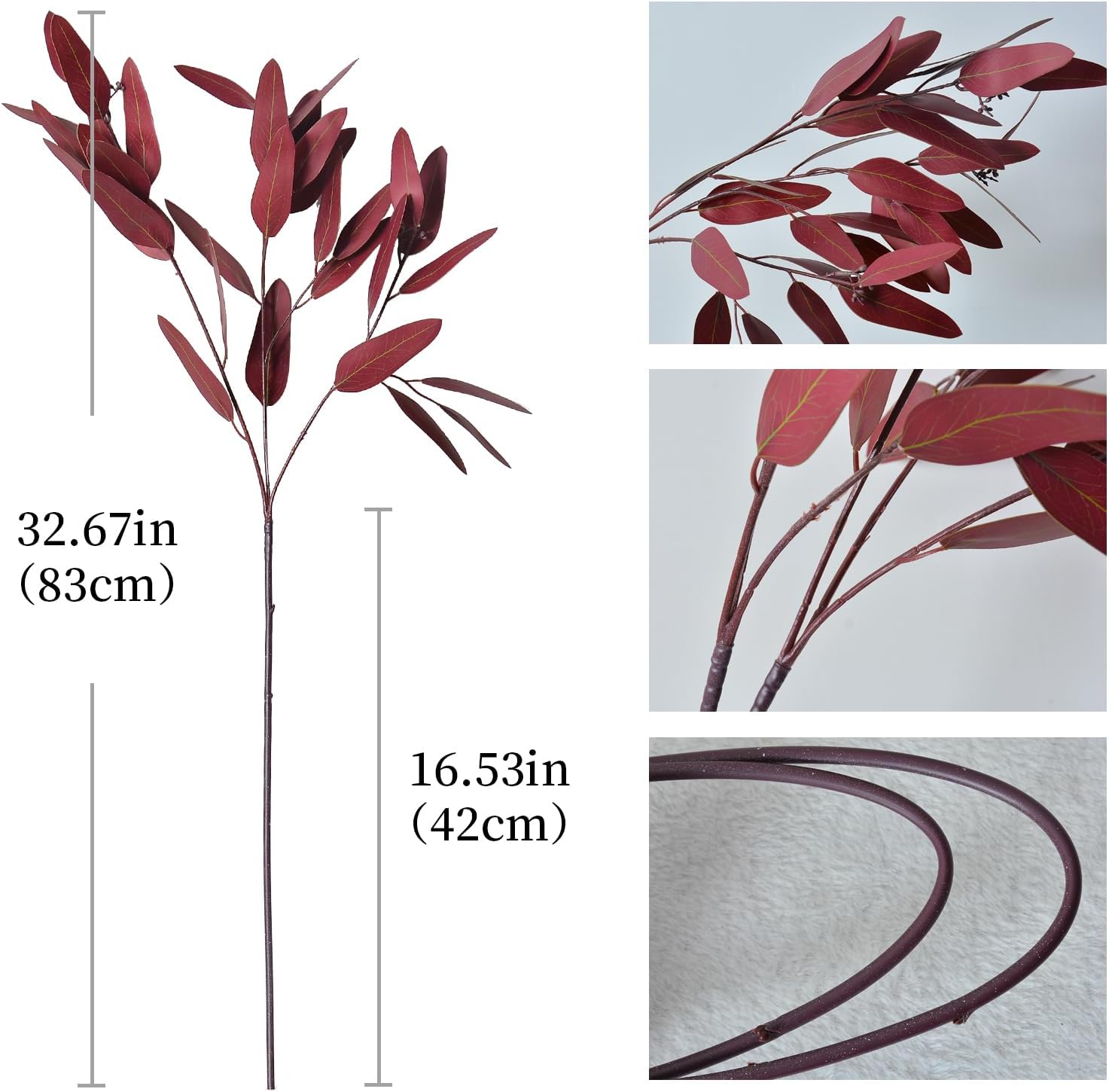 Ziwon Artificial Eucalyptus Stems Fall Decorations, Burgundy Faux Greenery for Vase Decor, Red Fake Eucalyptus Branches，32 inches, 4 Packs