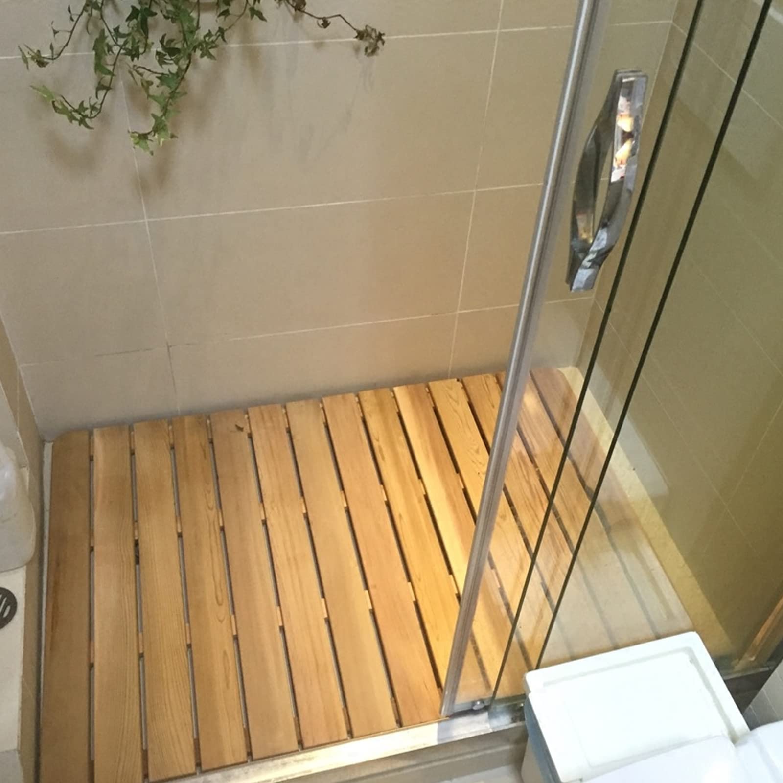 Tarima De Ducha De Madera - 120x60 Cm, Antideslizante, Con Tapones De Goma, Para Bañera O Ducha Al Aire Libre