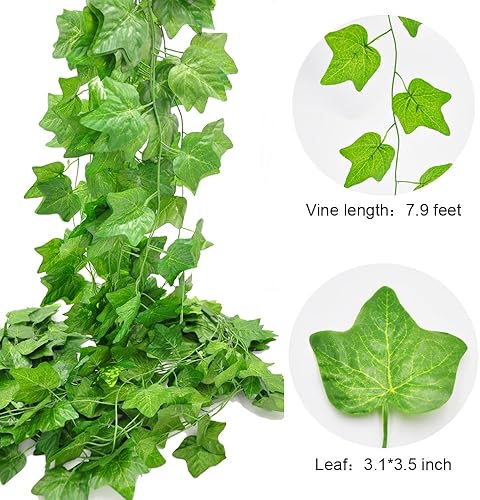Miniatura 3 de JD - 36 hojas grandes de 7.9 pies para colgar hiedra artificial de follaje para guirnalda, arco de boda, pasillo, decoración de pared, hogar, techo,