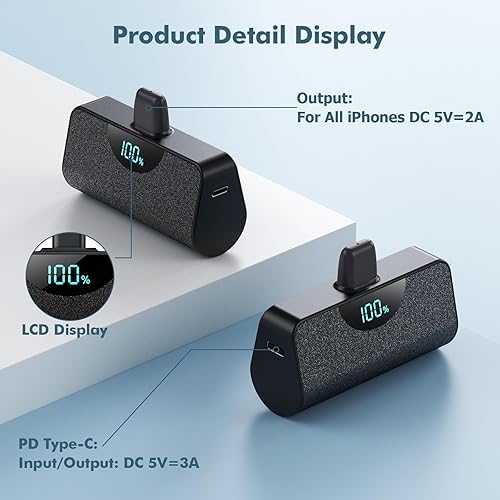 Miniatura 5 de Mini cargador portátil para iPhone, batería externa de 5200 mAh, cargador de batería externa de 20 W PD de carga rápida, cargador de teléfono