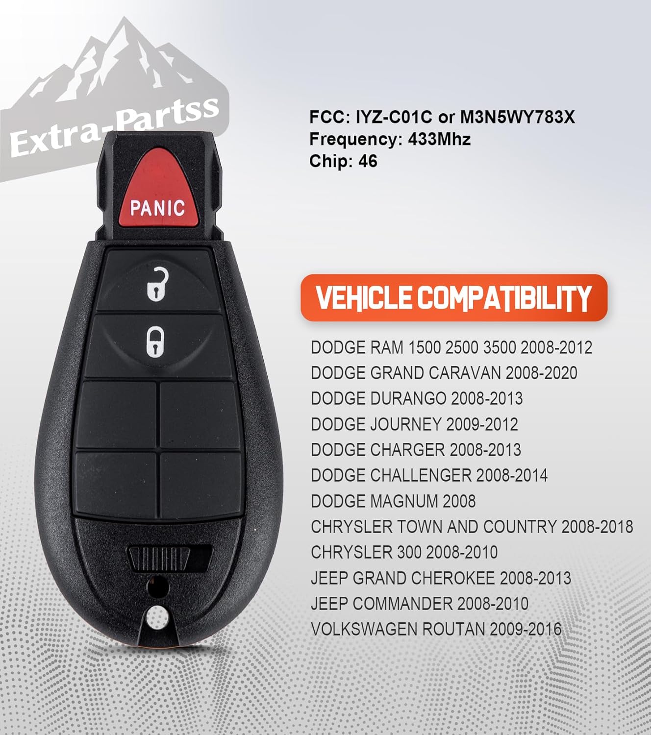 Simple Remote Key Fob Replacement Kit for Dodge IYZ-C01C or M3N5WY783X fits Grand Caravan 2008 2009 2010 2011 2012 2013 2014 2015 2016 2017 2018 2019 2020