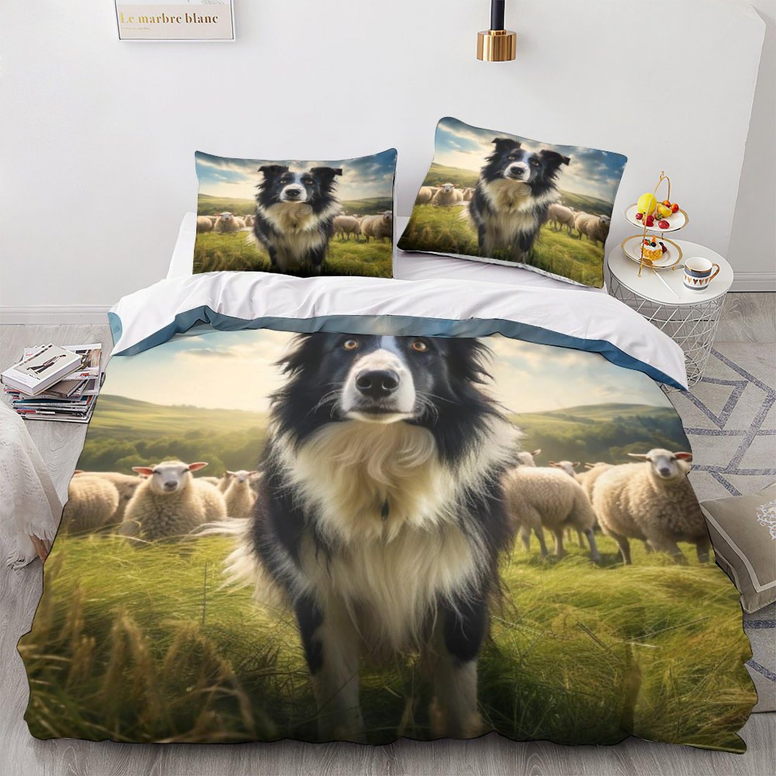 Geeyou Border Collie Quilt Cover Printed Duvet Cover Set Soft Microfiber Dog Bedding Set For Adults Teenager Kids Comforter Cover With Zipper Closure For Home Decoration King（220X240cm）