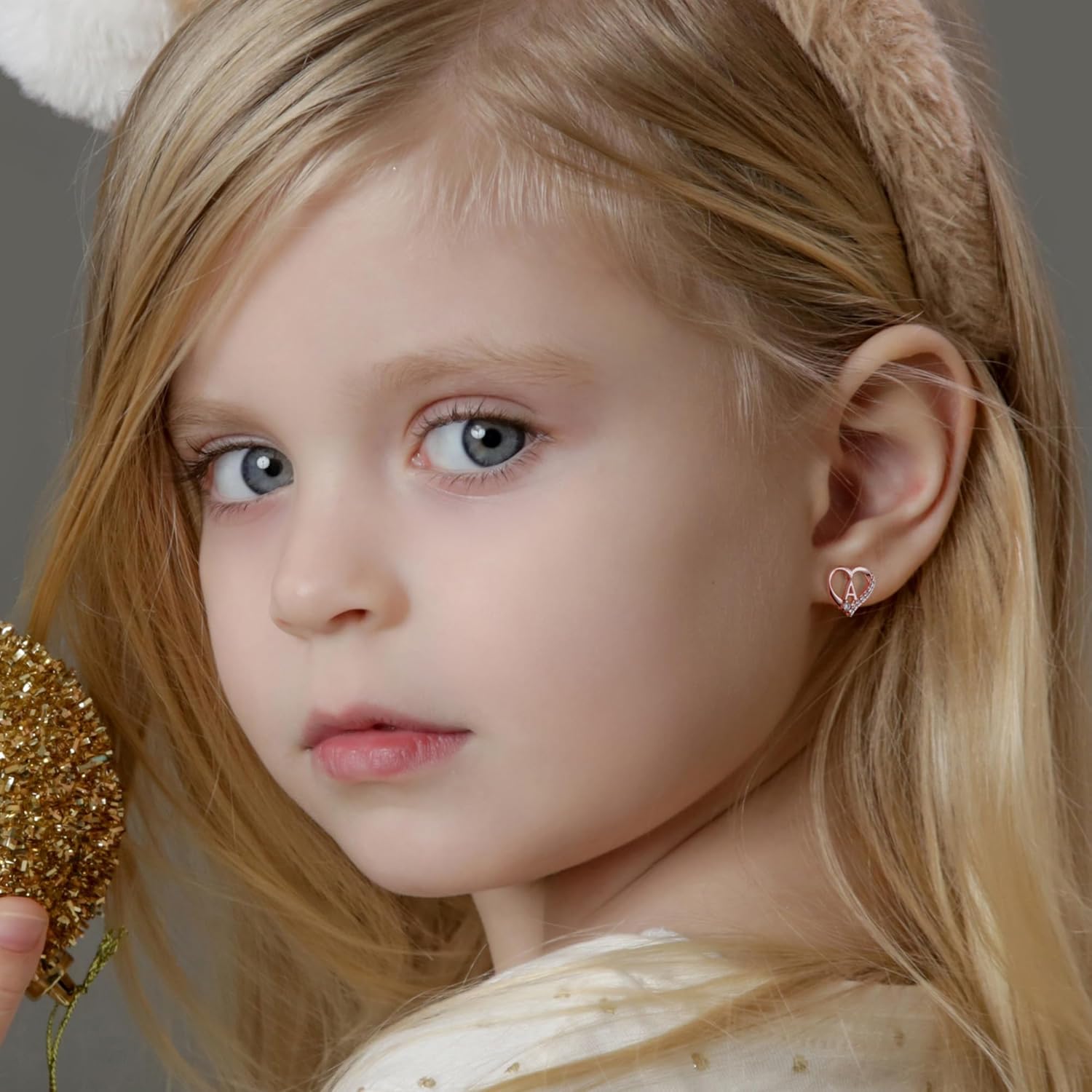 Valentines Day Gifts for Kids - Earrings for Girls, 925 Sterling Silver Post Hypoallergenic, CZ Letter Initial Earrings for Girls, Toddler Kids, Birthday Gifts - Image 3