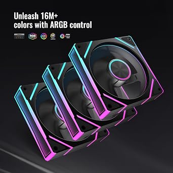 RUIX V8 Prism 120mm ARGB PWM Computer Case Fan 3-Pack, Mirror Design, High-Performance Cooling for Gaming PC- Black, Forward