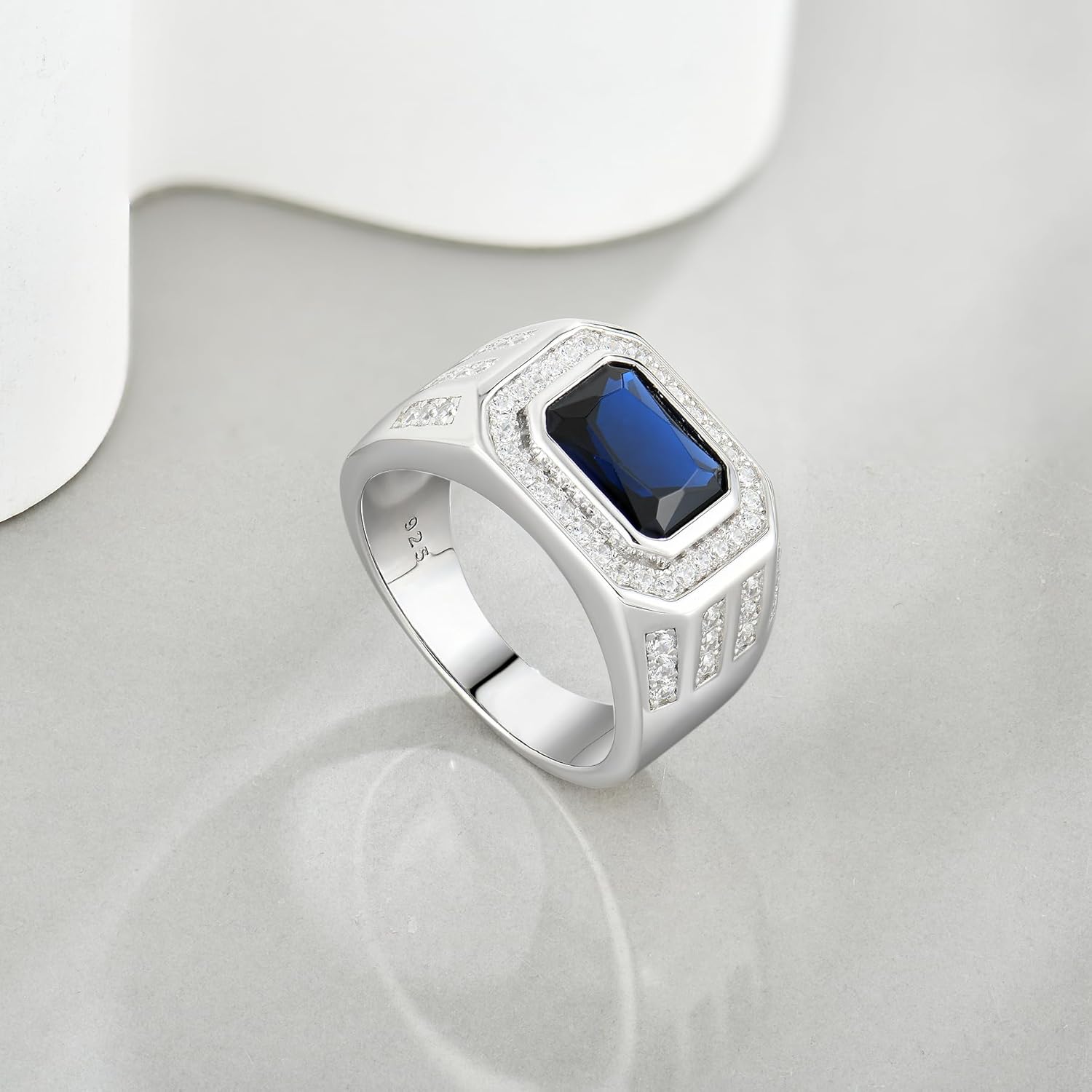 Ring for Men Wedding Promise 925 Sterling Silver Ring Men Square Cubic Zirconia Rings Jewelry Birthday Gifts for Him Husband