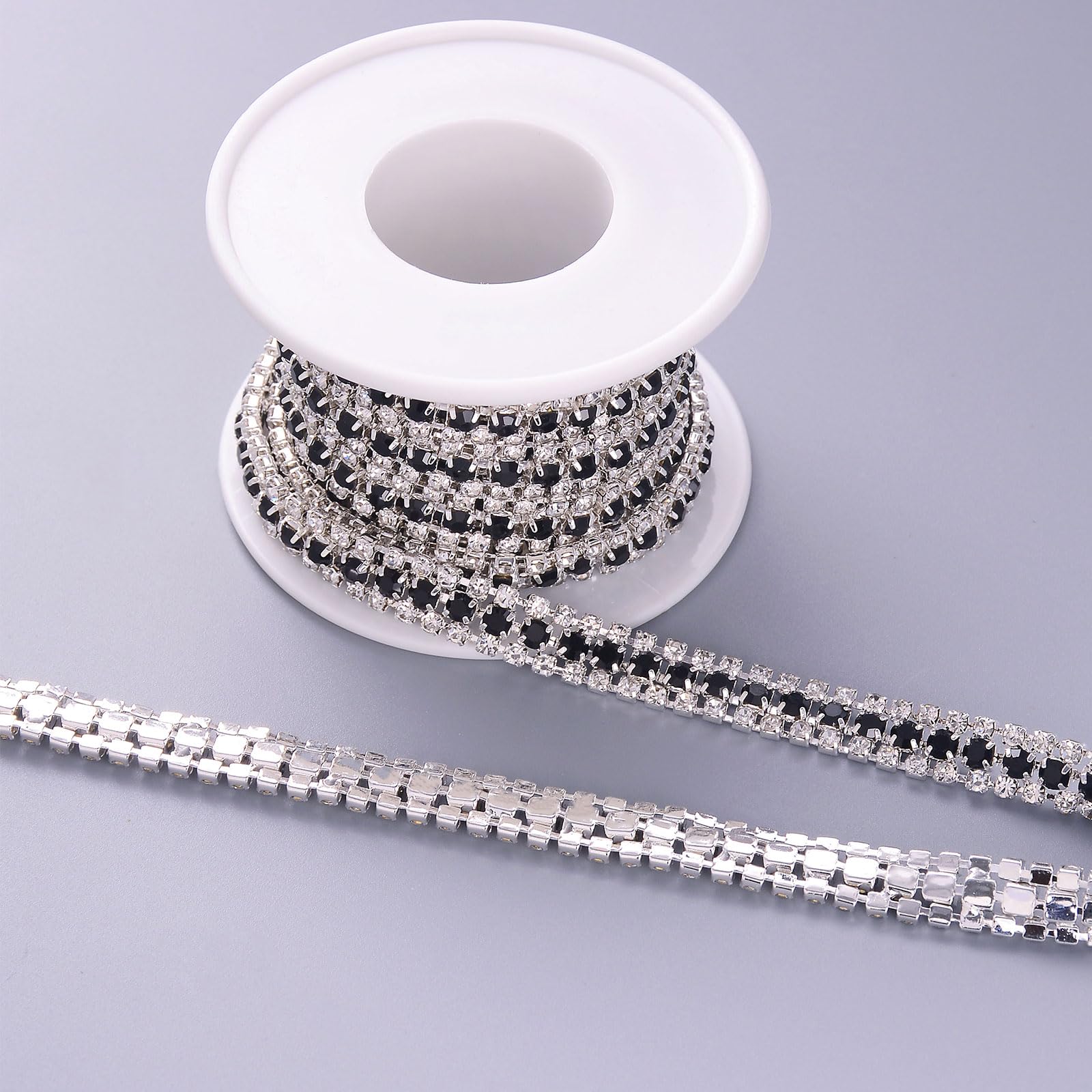 3 Row Rhinestone Chain Trim - 2 Yards Silver Gilded Close Chain For Clothing, Wedding & Craft Decor