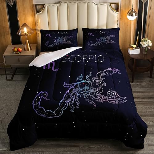 Miniatura 1 de Feelyou Juego de ropa de cama de constelación, juego de edredón de escorpio, galaxia, espacio exterior, astronomía, estrella, juego de edredón