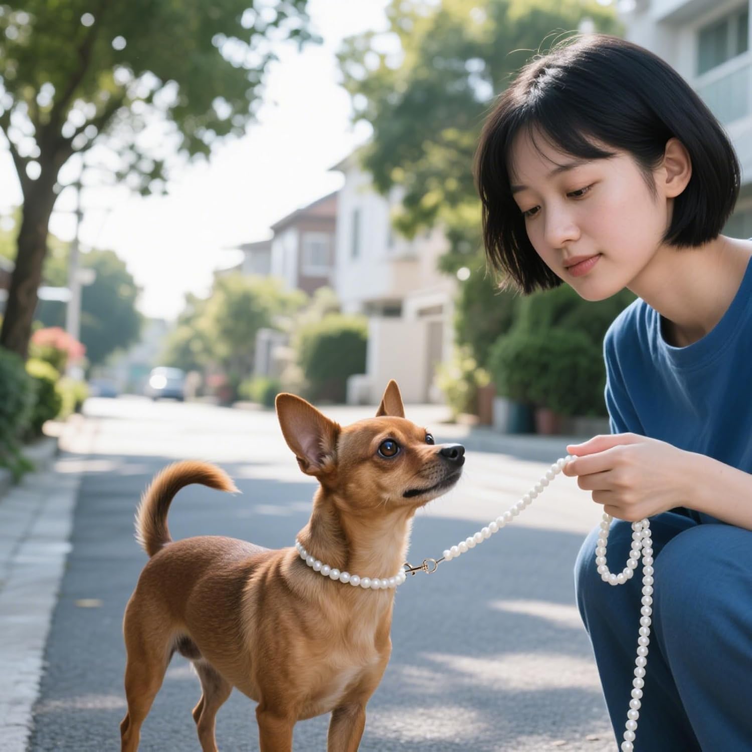 Pearl Dog Leash for Small Dogs, Elegant Pet Lead for Wedding Photo Prop image 3