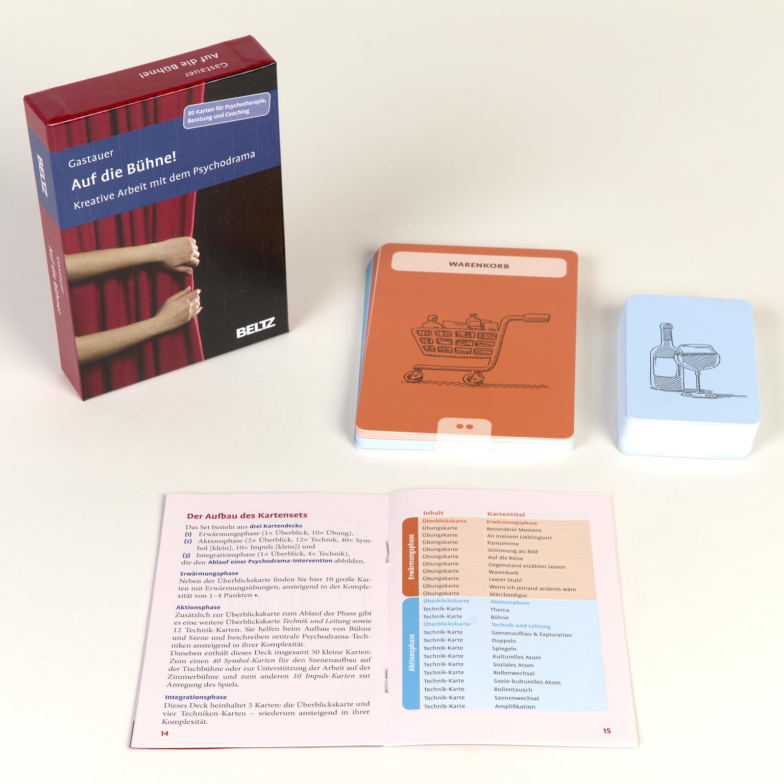 Auf die Bühne!: Kreative Arbeit mit dem Psychodrama. 80 Karten für Psychotherapie, Beratung und Coaching. Mit 20-seitigem Booklet in stabiler Box, Kartenformat 9,8 x 14,3 cm