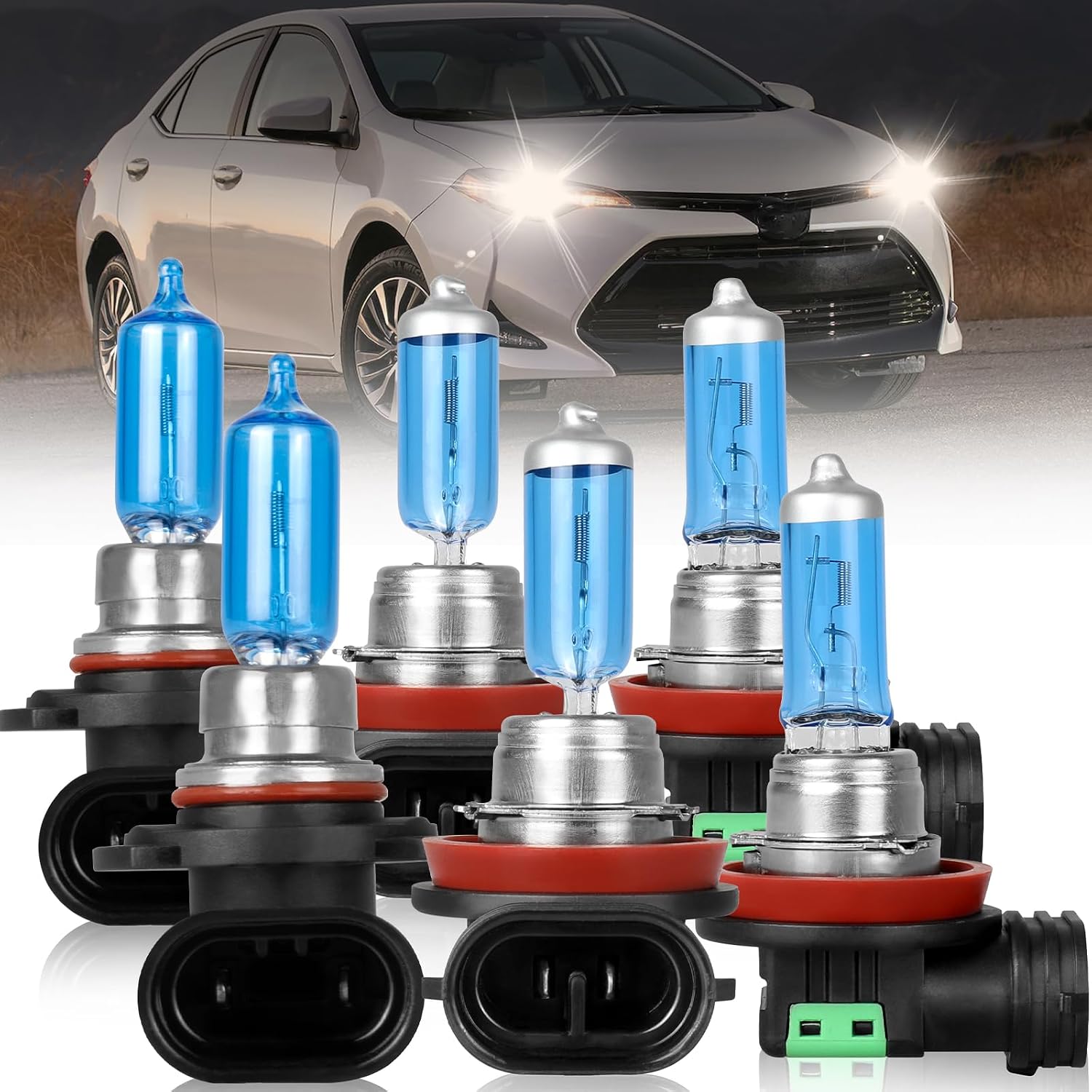 9005 H11 Halogen Headlight Bulbs For T-oyota Prius 2010-2011 High Performance Halogen Car Headlight Bulb for Brighter Light, 9005 High Beam+H11 Low Beam+H11 Fog Light Bulbs Combo, 6PCS