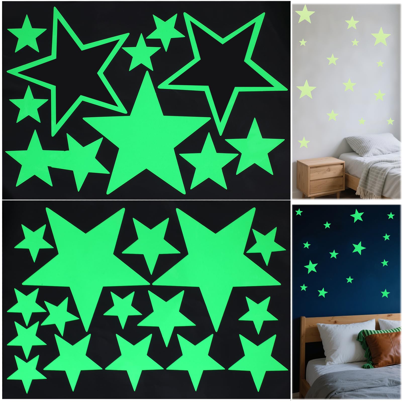 IANFAN 27 Stück Leuchtende Stern Aufkleber, 3 Größen Leuchtsterne Kinderzimmer Leuchtsterne Selbstklebend Leuchtende Sterne für Kinderzimmer für Wände und Decken Deko