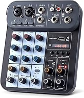 Boeska 4-Channel DJ Audio Mixer with Bluetooth, USB, 48V Phantom Power - XLR/1/4" for Karaoke, Studio, Streaming