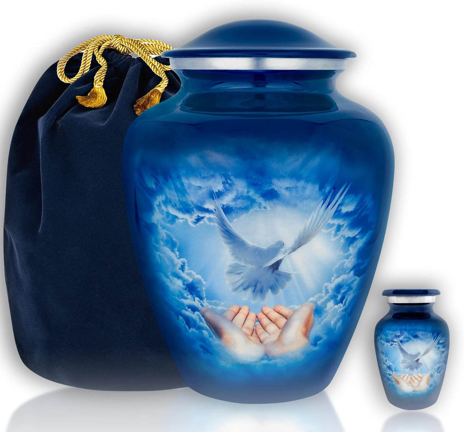 Trupoint Memorials Peaceful Dove Adult Large Urn for Human Ashes - A Beautiful Warm and Lovely Small Sharing Keepsake Urn for Your Loved Ones Cremains with Velvet Bag