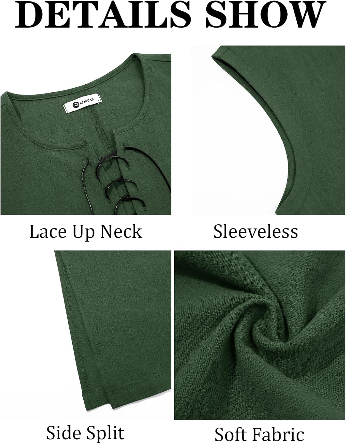 Runcati Mens Pirate Costume Tunic Renaissance Medieval Knight Warrior Sleeveless Lace Up Shirts Viking LARP Halloween Tabard - Image 5