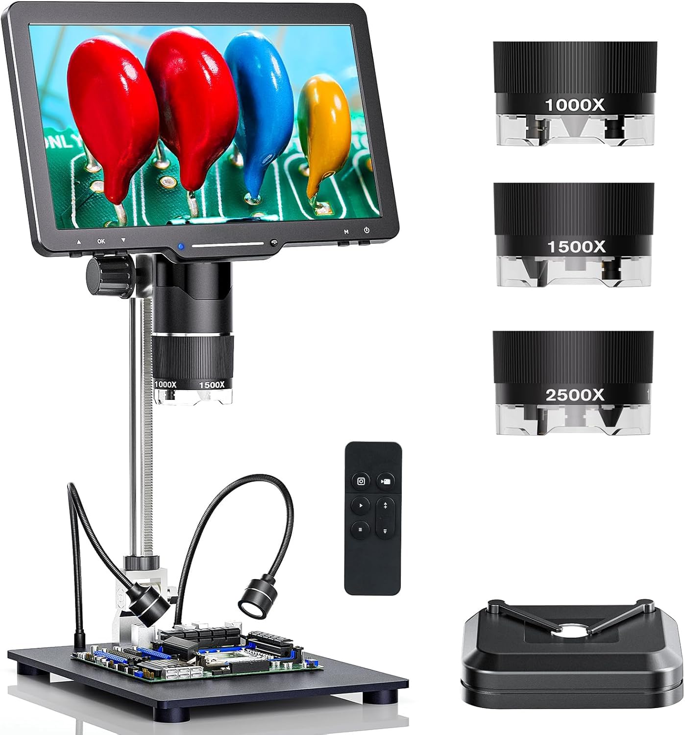 ETZIN LP101T 10.1" 3 Lens 2K HDMI Digital Microscope 2500X, Coin Microscope Magnifier for Entire Coins with IPS Screen, LCD Soldering Microscope for Adults, 14 LED Lights, PC/TV Compatible, Black