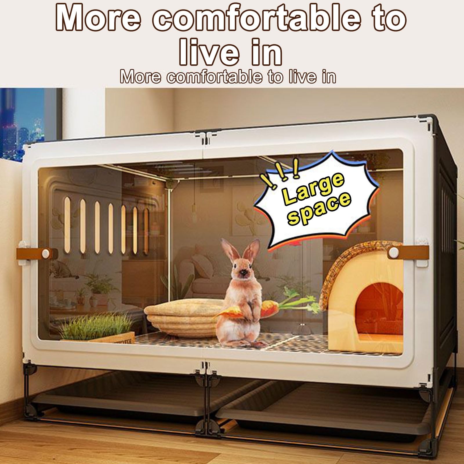 Deluxe Rabbit Home, Gabbia per Conigli, recinto per Piccoli Animali, Gabbia per Conigli e porcellini d'India, Gabbia per Uso Interno a Un Piano (Nera)