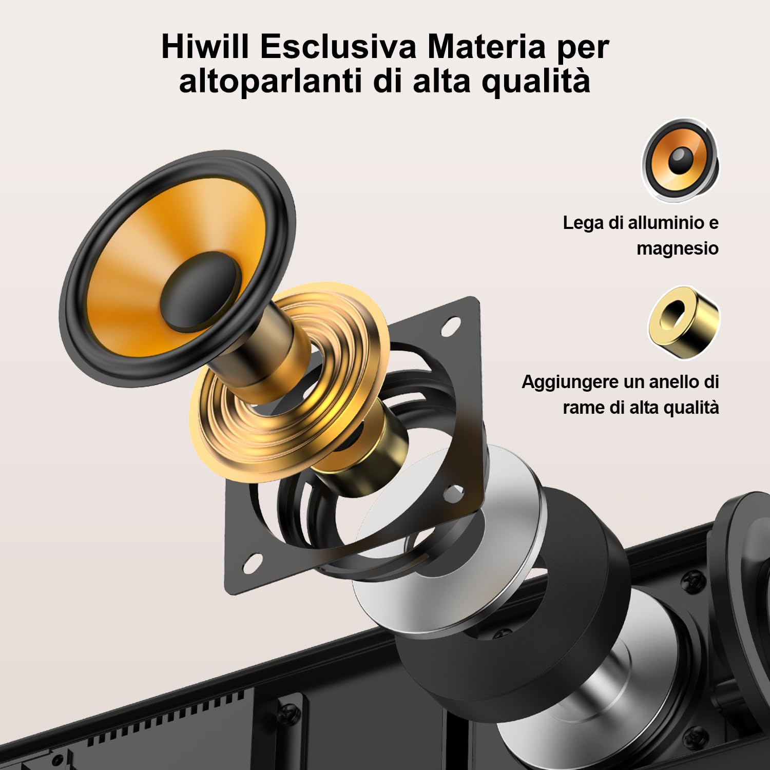 Hiwill 2.1CH Dolby Atmos Soundbar TV, Soundbar per TV con subwoofer grande da 5,25'', alti e bassi regolabili, altoparlanti per home theater, Potenza di picco 200W, eARC/ARC/OPT/BT/AUX, HiElite A21