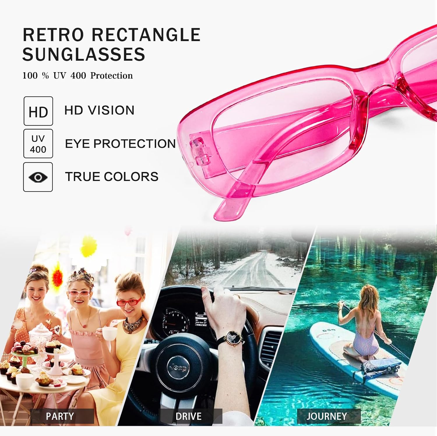 Matcheck 8 Pack Retro Rectangle Sunglasses for Women Retro 90s Square Glasses Vintage Pink Y2K Womens Aesthetic Accessories - Image 5