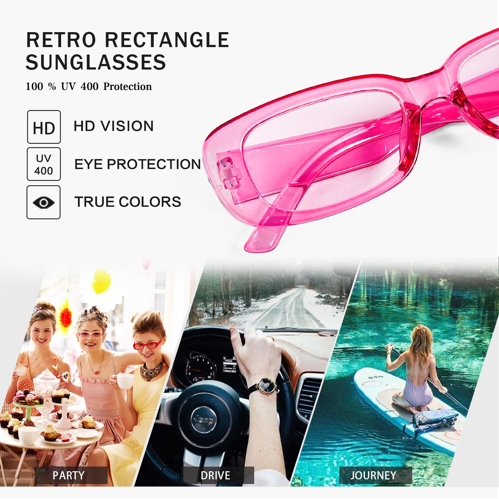 Retro Hot Pink Square Sunglasses - Y2K Style, UV400 Protection - New Y2k Vintage 2 Tone Sunglasses. Shocking Pink Flat Top Shield  main image 4