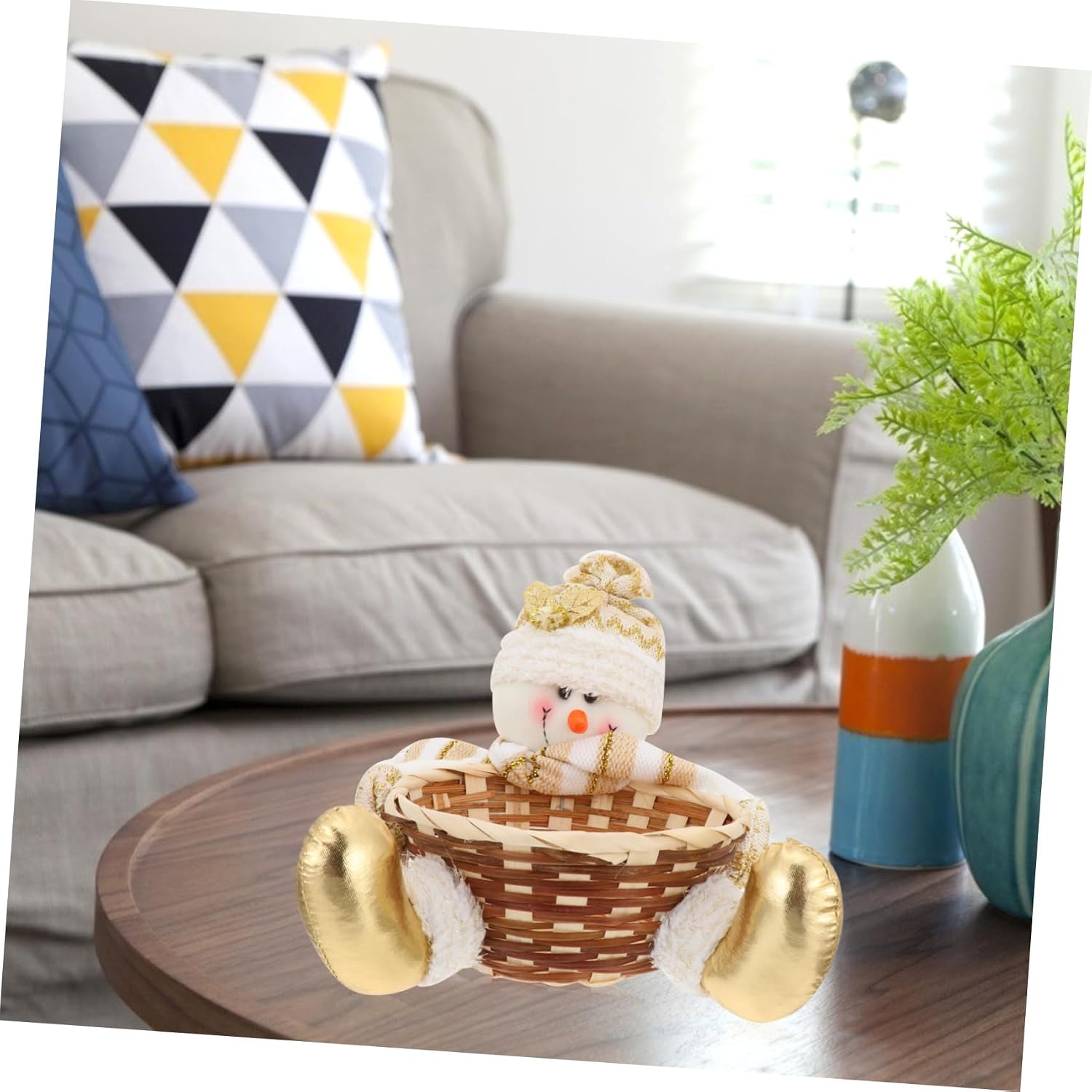 Snowman Candy Basket Xmas Storage Container for Desktop Home Decor