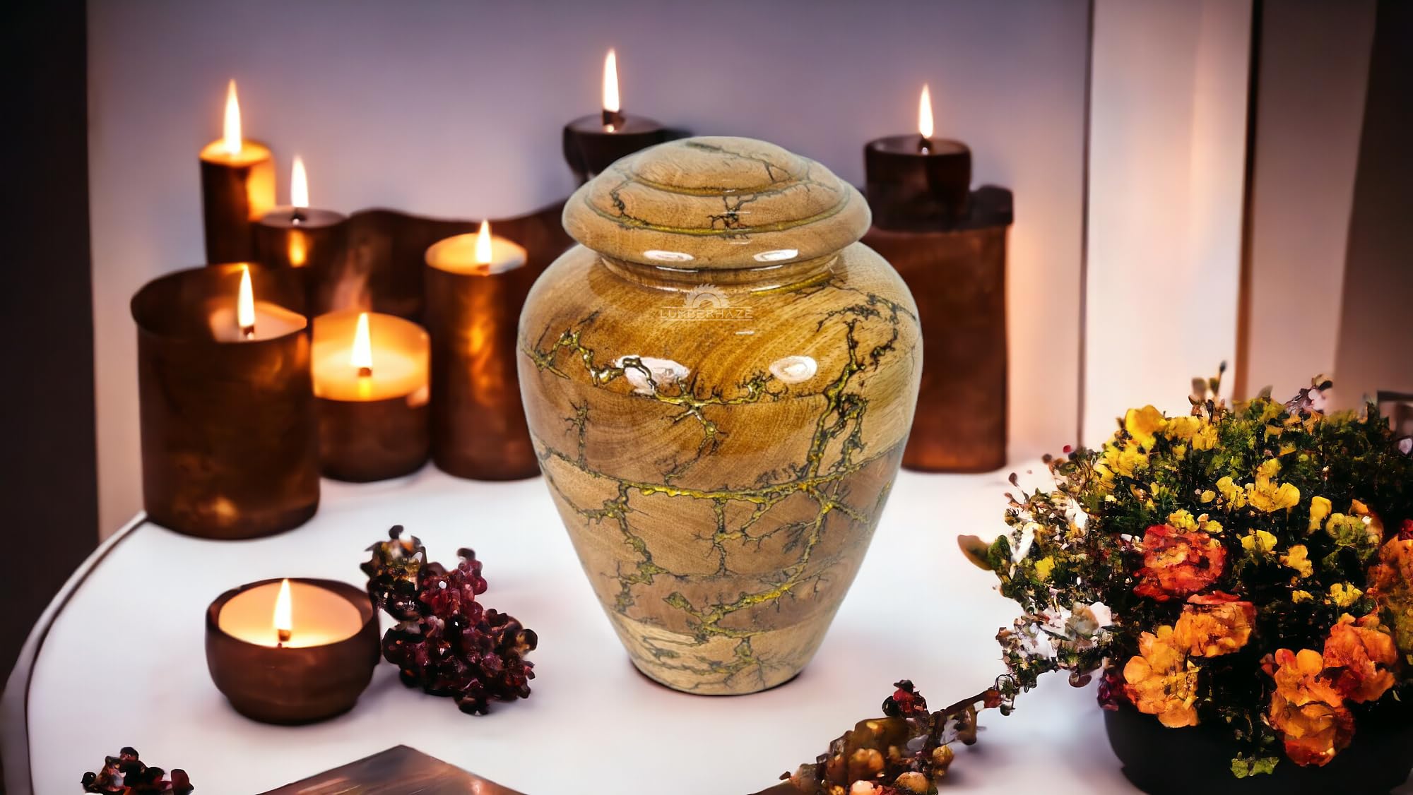 Holzurne für Asche Erwachsene Männer – Elegante Urnen für menschliche Asche – Erinnerungsbox für Frauen & Männer – Beerdigung, Optionen – Mini & kleine Beerdigungs-Schatullen Glas Urnen (Gold