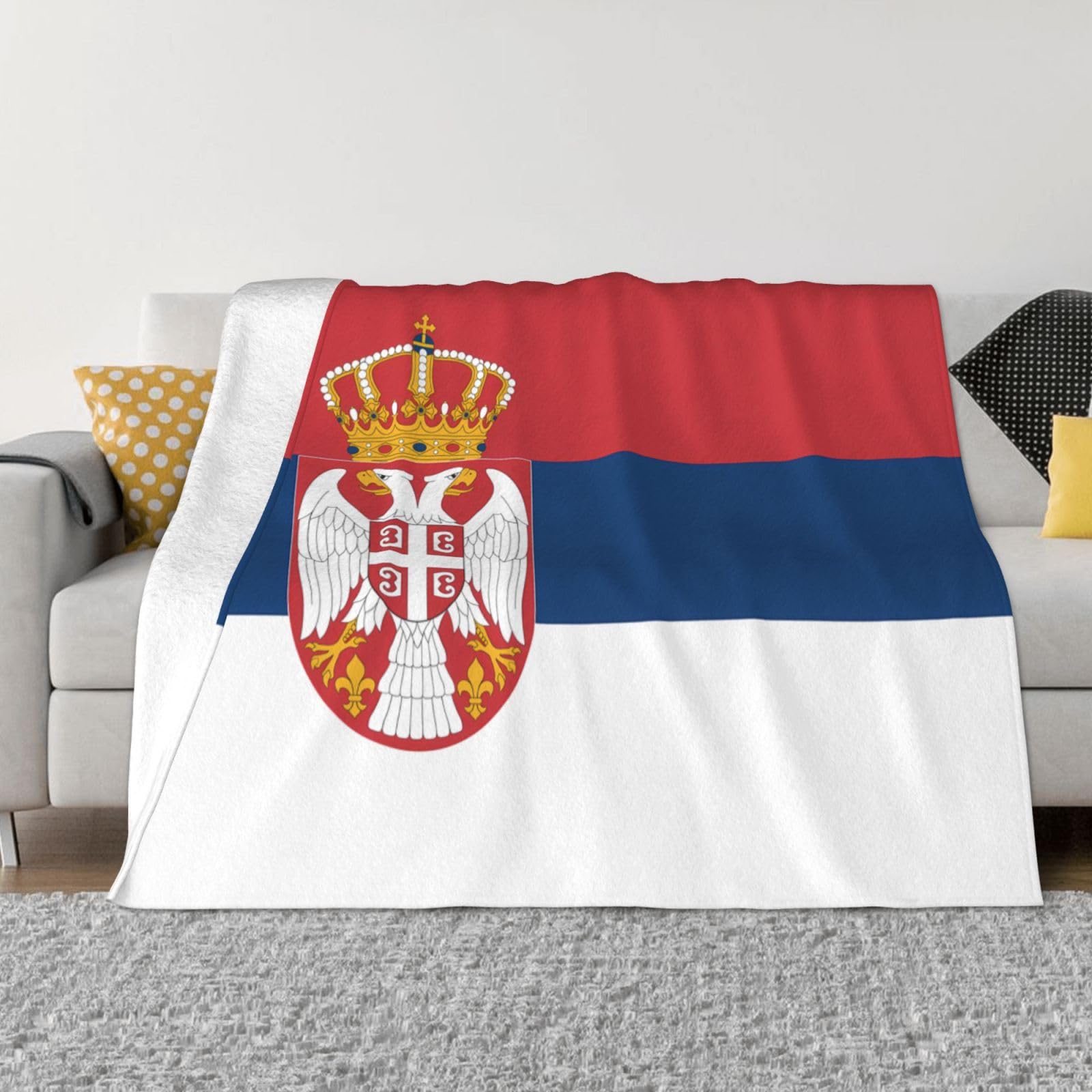 Couverture flanelle drapeau Serbie douce chaude lit canapé PHAYAH