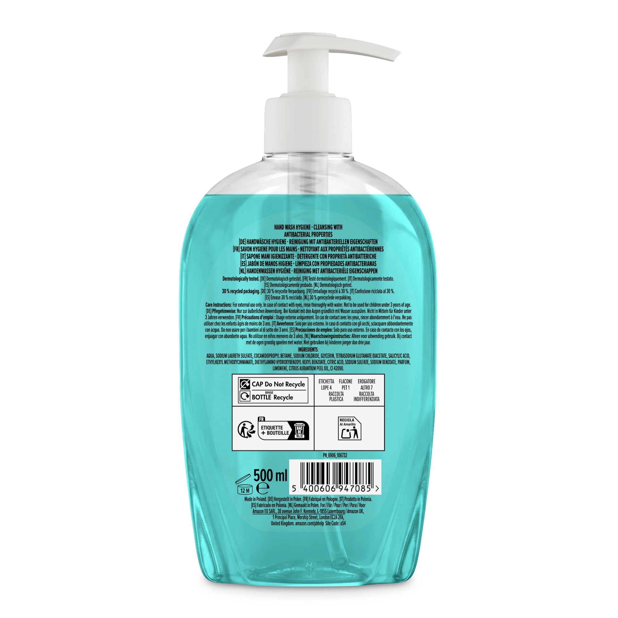 by Amazon Jabón de mano higiénico, 4 x 500 ml