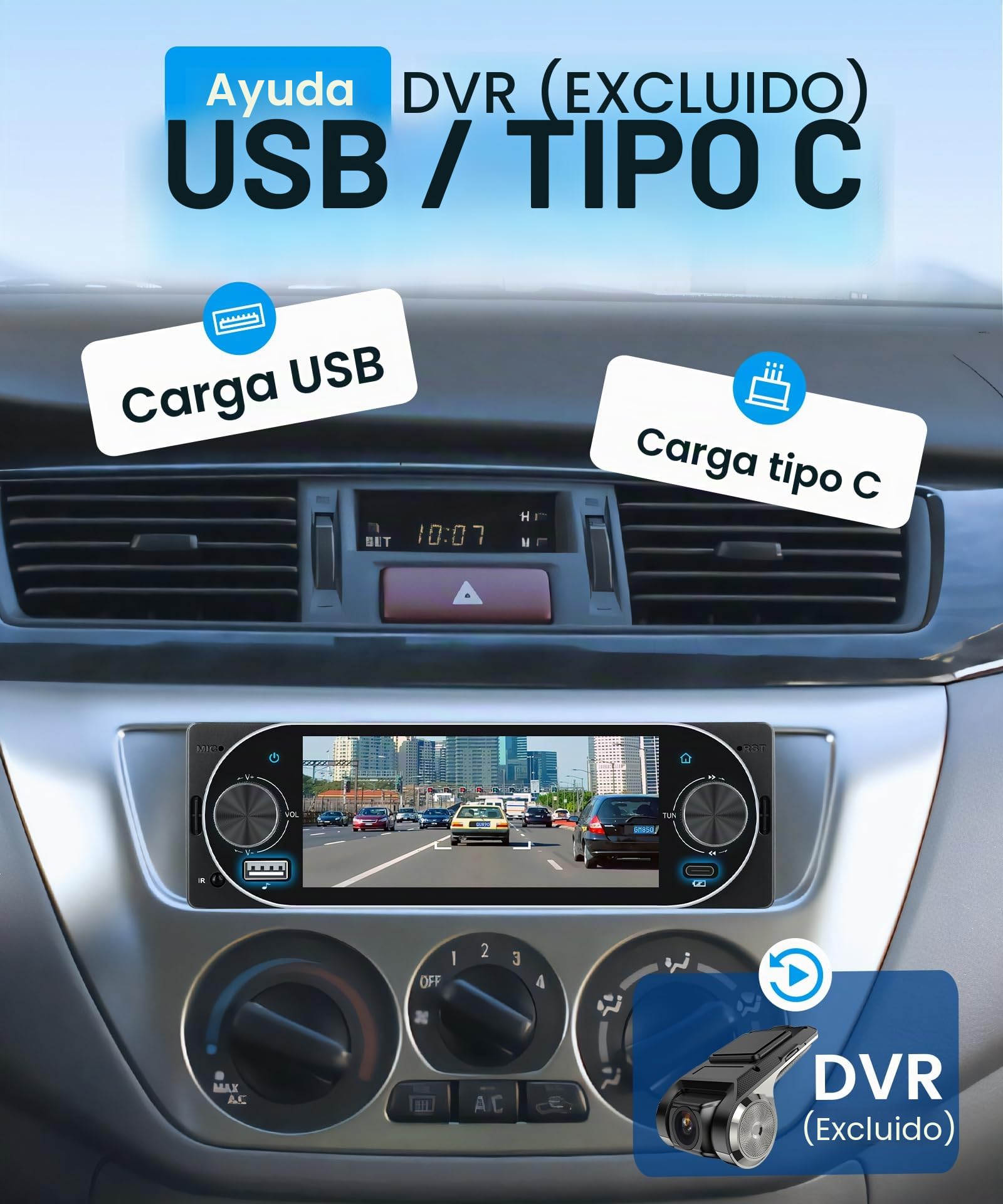 Rimoody Radio de Coche 1 DIN con Inalámbrico Carplay Android Auto iOS/Android Mirror Link, 5.1 Pulgadas Incell Touchscreen Radio Coche con Bluetooth FM Radio USB/EQ Comandos al Volante Cámara Trasera