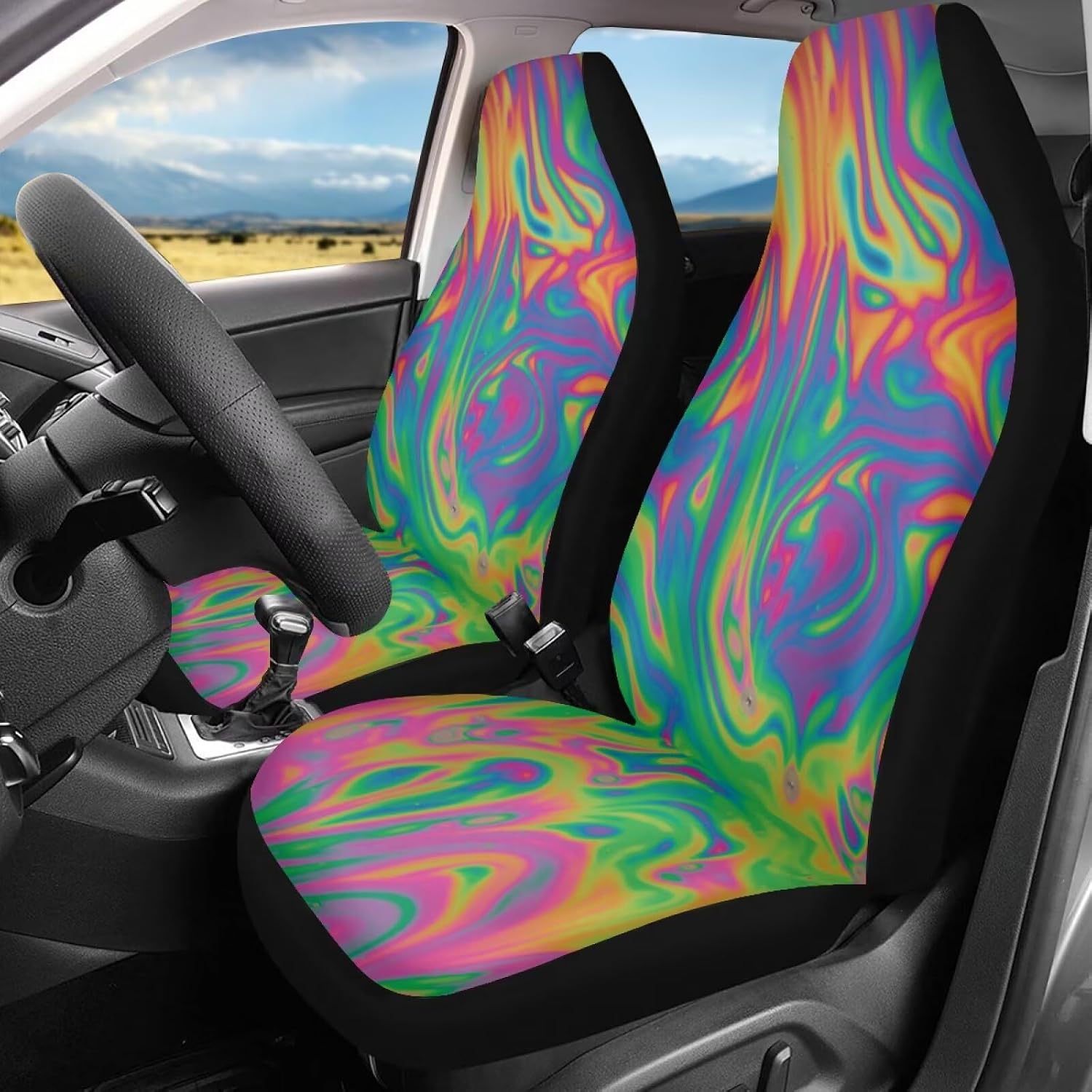 Rainbow Fluid Art Painting Abstract Car Seat Covers Full Set, Front Seat Covers Set for Women Full Set Seat Protectors for SUV Truck