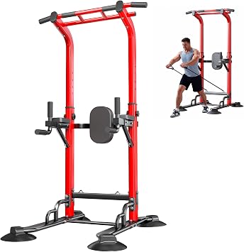 SogesPower Pull Up Bar Station Power Tower,12-Level Adjustable Heights