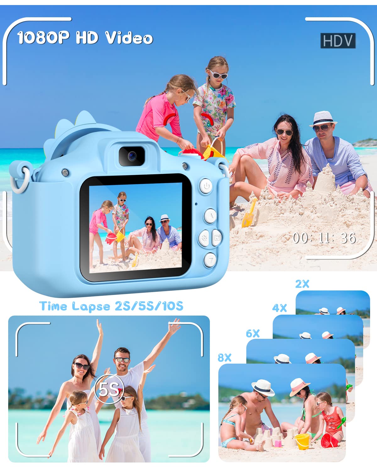 Gofunly Macchina Fotografica Bambini, 2.0 Pollici Schermo HD da 1080P Selfie Fotocamera Digitale per Bambina Videocamera Regalo per Ragazze & Ragazzi 3-12 Anni, Scheda 32GB Inclusa, Regali Giocattolo