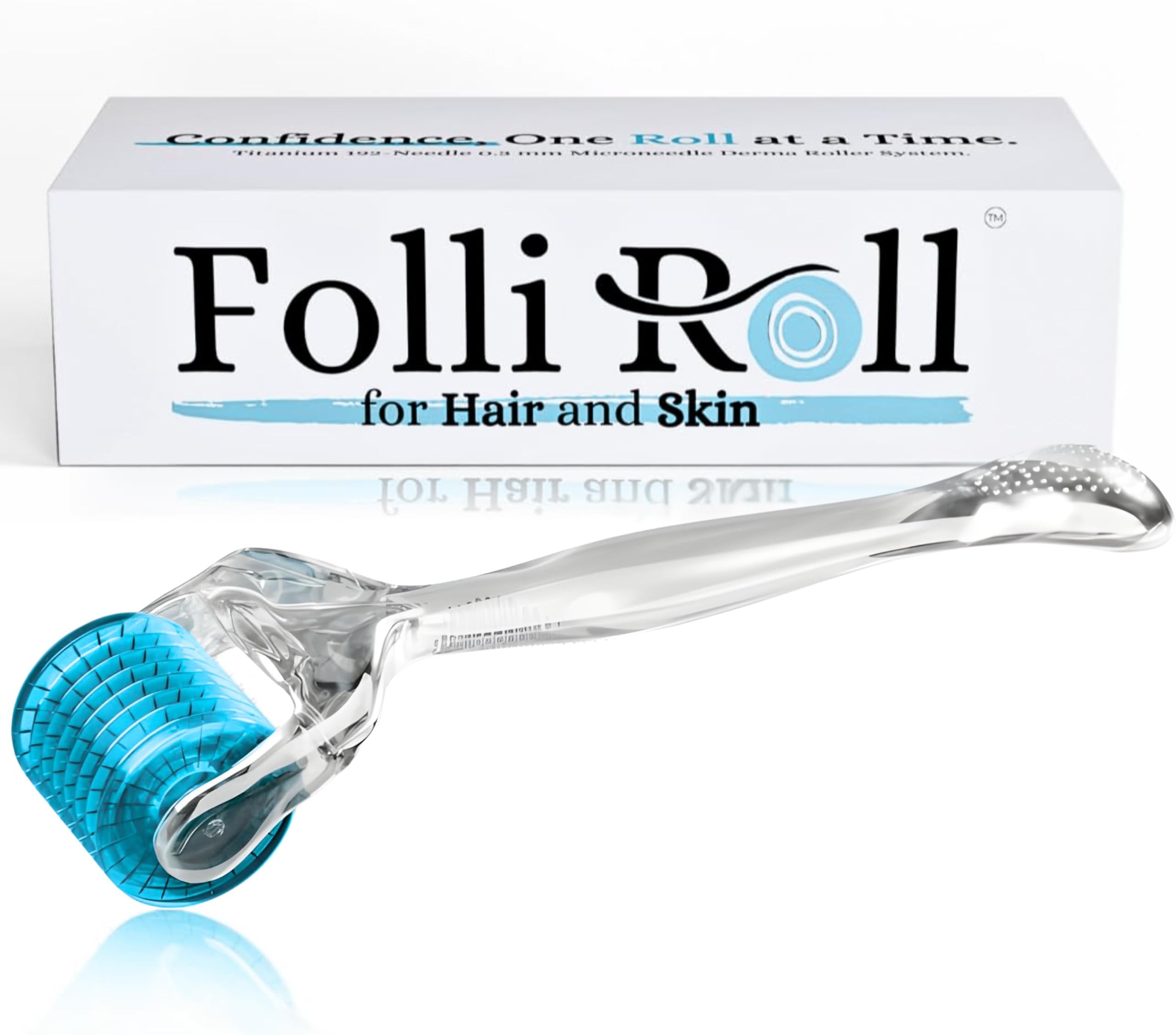 Derma Roller for HAIR and SKIN - for Face and Scalp Derma Stamp, 192 Titanium Individual Microneedles | FREE Storage Case | for Men and Women (Blue, 0.30mm)