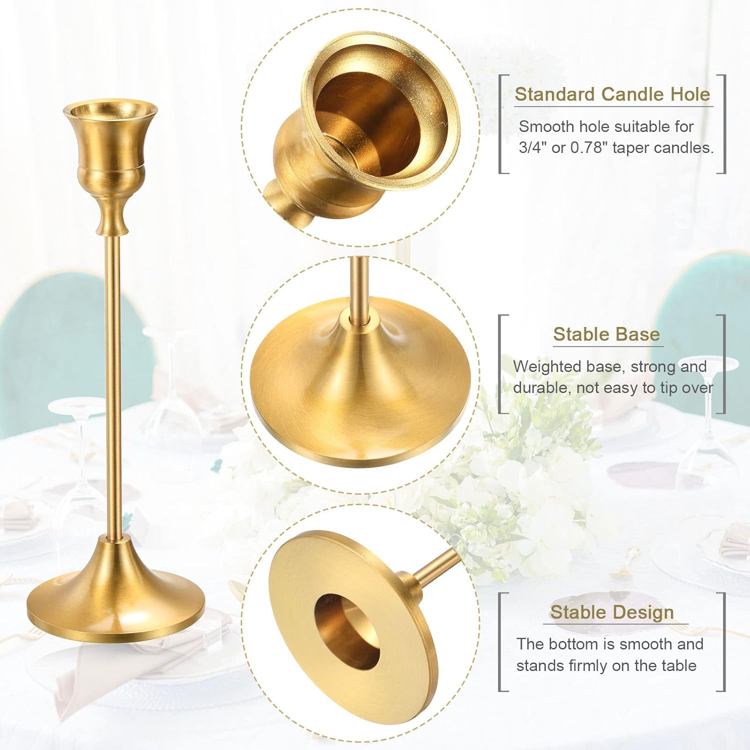 PATIKIL Gold Candlestick Holder Set of 12 Candle Stick Vintage Long Taper Candle Holders Fits 3/4" Candles for Halloween Christmas Wedding Dining Table Decor