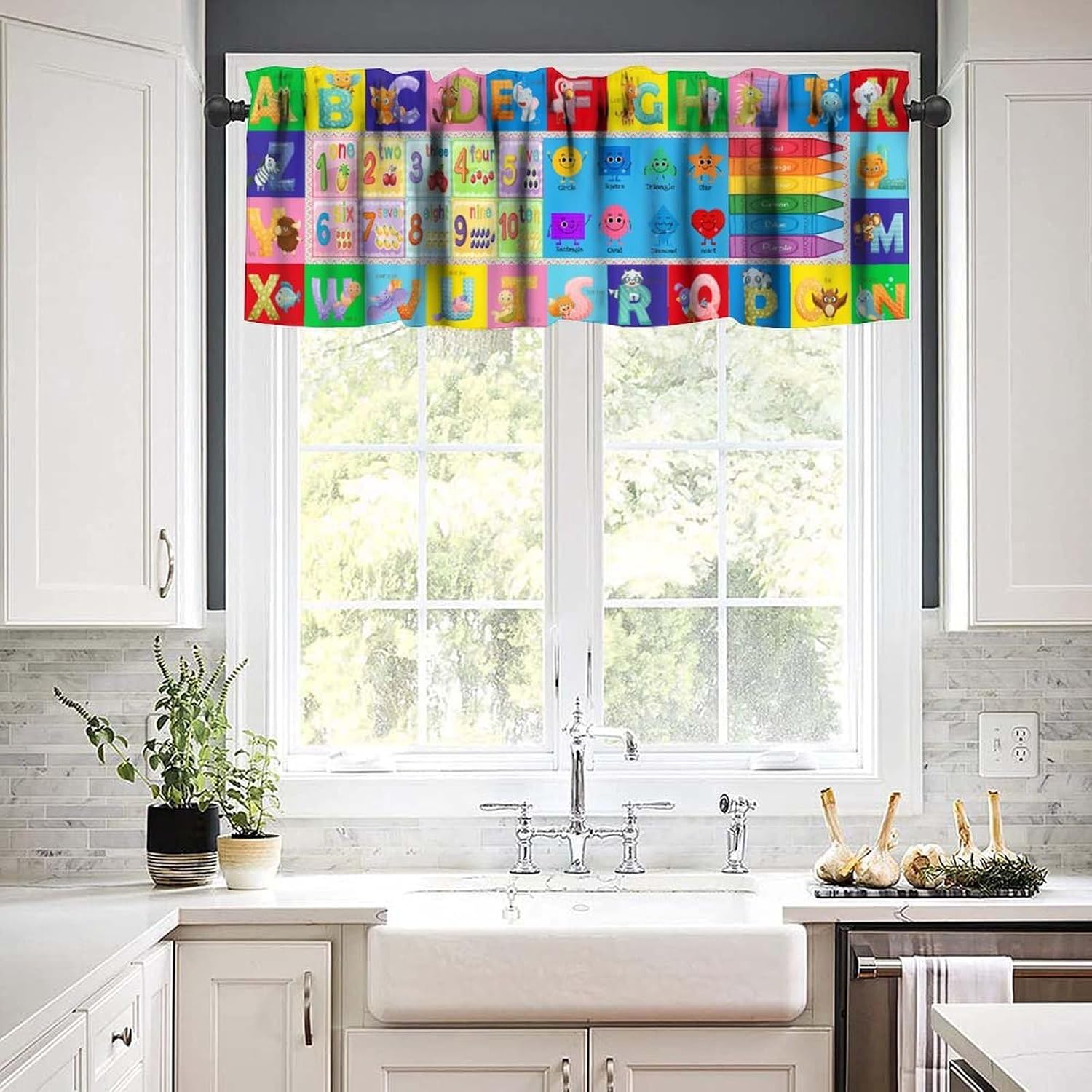 ABC Alphabet Valance Curtains, Cartoon Colorful Animal Back to School Funny Education Learning Blackout Short Valance Curtains for Kids Nursery Children Toddler Baby Bedroom 54x18inch image 3