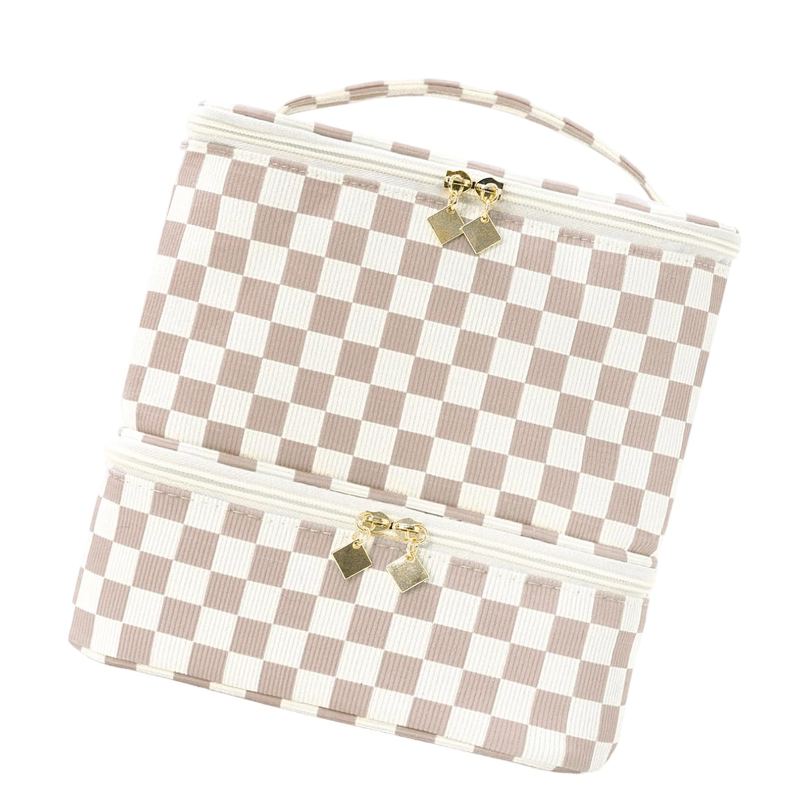 Oxxggkao Compartment Cosmetics Storage Bag Featuring Checkerboard Pattern and Soft Corduroy for Beauty Organization Permanent Corduroy Makeup Bag