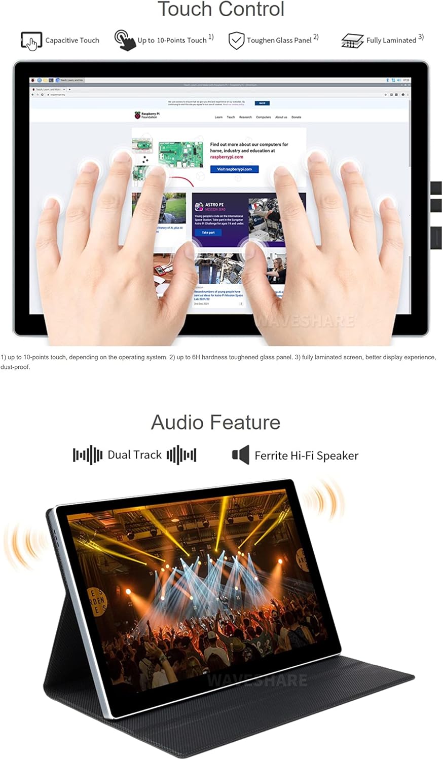 TOP1 10.5inch Capacitive Touch AMOLED HDMI Display for Raspberry Pi Jetson Nano Computer Monitor 2560×1600 2K Resolution Type-C/USB Touch Port