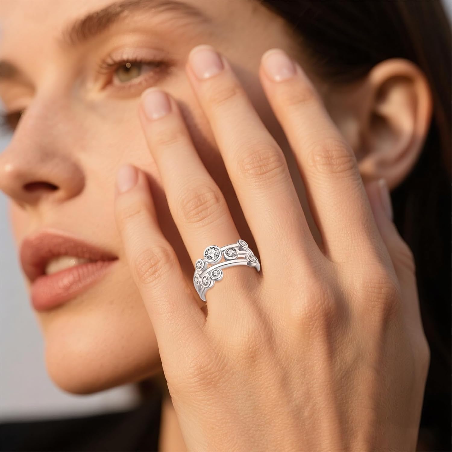 925 Sterling Silver Cubic Zirconia Ring for Women, Elegant CZ Band Ring, Sparkling Stackable Cocktail Jewelry, Bubble Design, Hypoallergenic Gift for Her