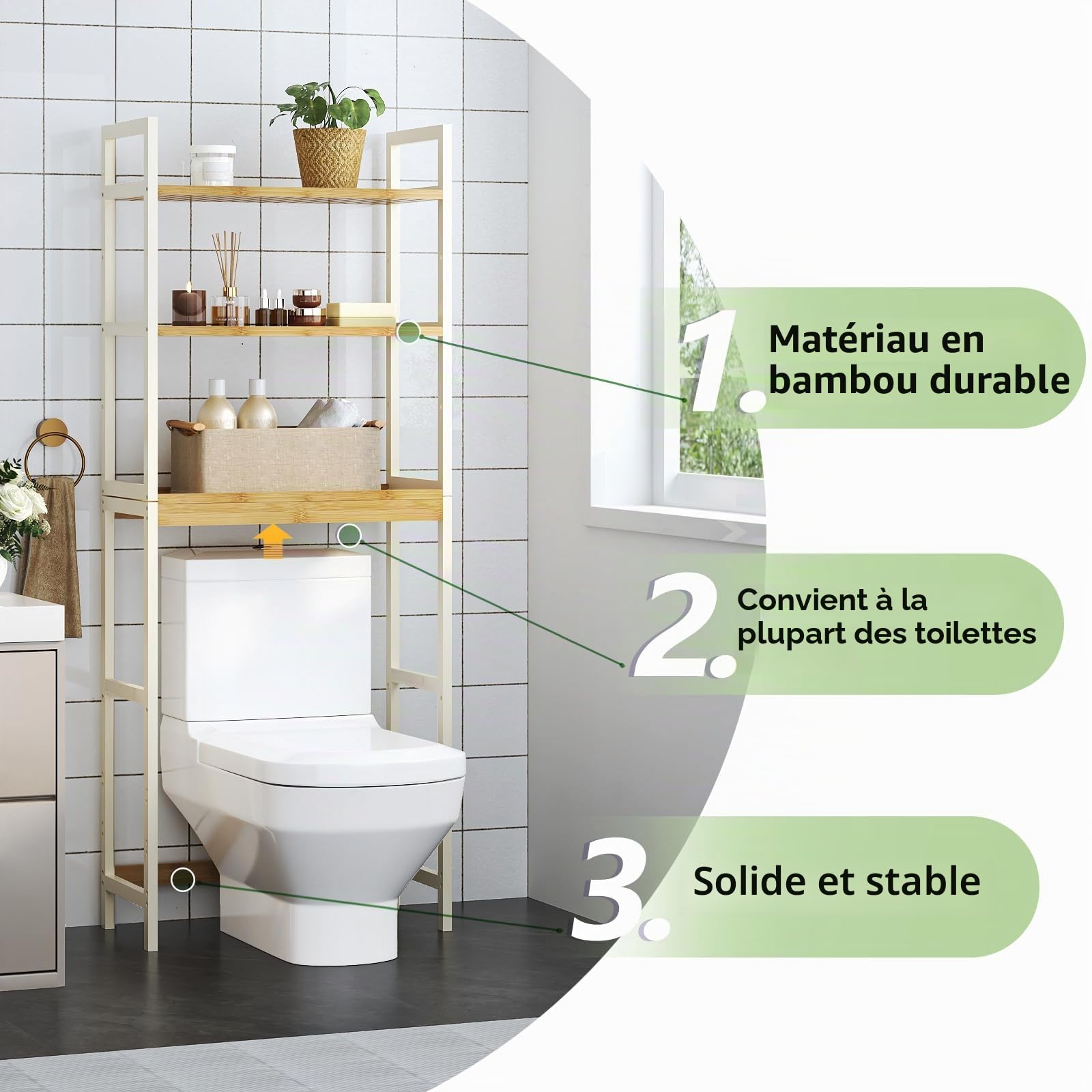 Étagère Machine à Laver, Meuble Lave Linge, Meuble Machine à Laver en Bambou avec 3 étagères, Etagere de Rangement pour Salle de Bain, Cuisine, Salon