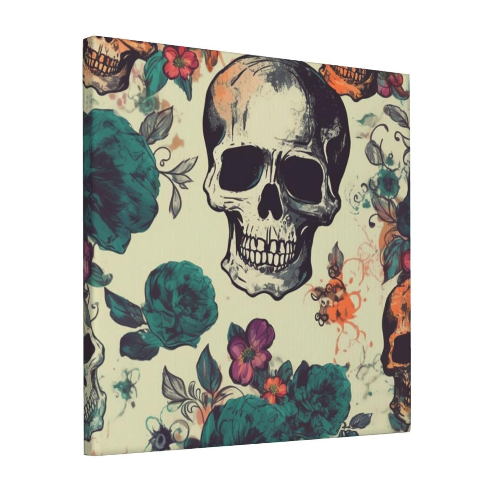 KLOPH Skull flower Canvas Wall Art for Living Room 12"x12" Modern Artwork Painting for Bathroom Hanging Canvas Prints Aesthetic Wallart for Bedroom Kitchen Office Wall Decor