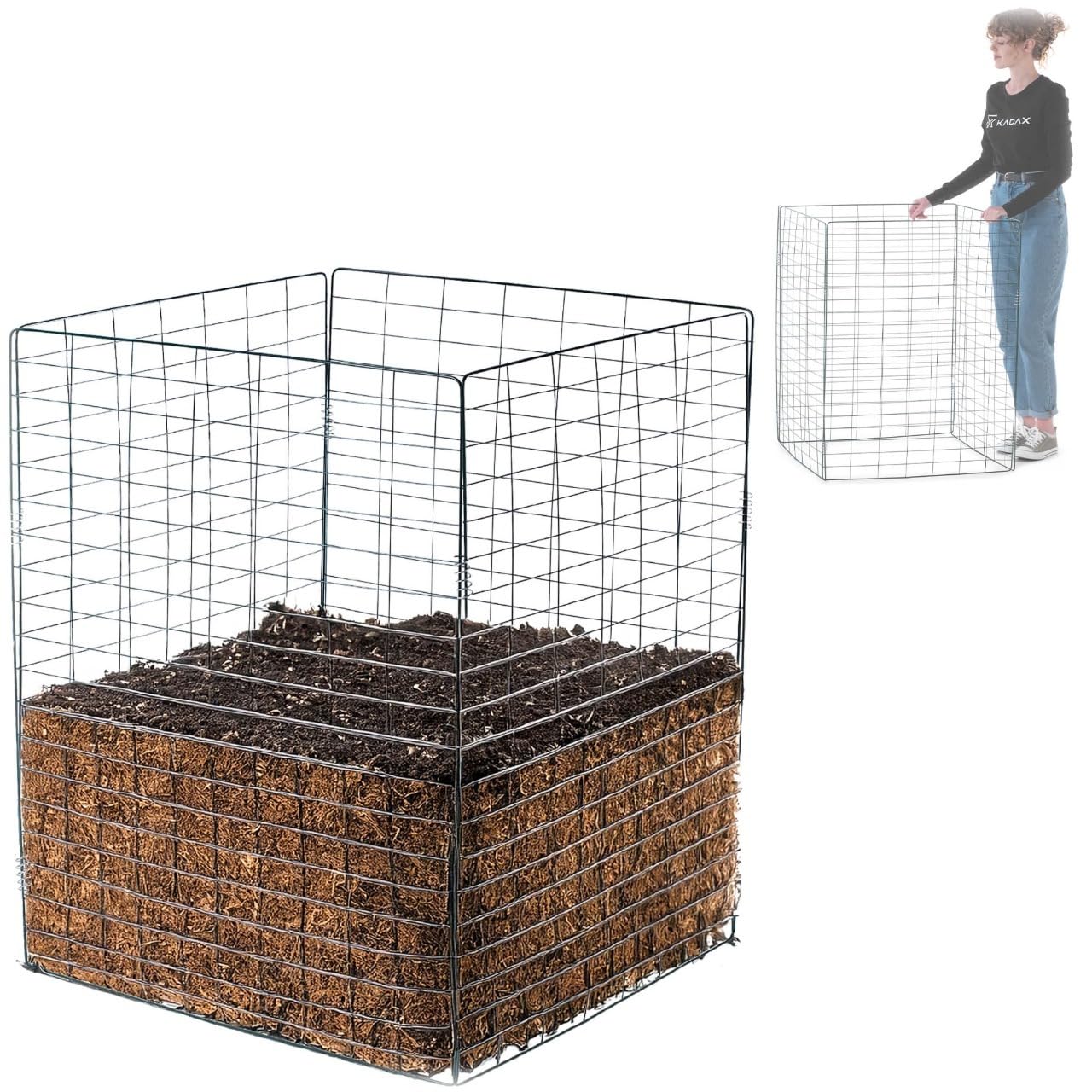 KADAX Kompostownik z siatki metalowej 70x90cm Dobra wentylacja i stabilność, odporny na warunki pogodowe, szybkie kompostowanie liści oraz skoszonej trawy