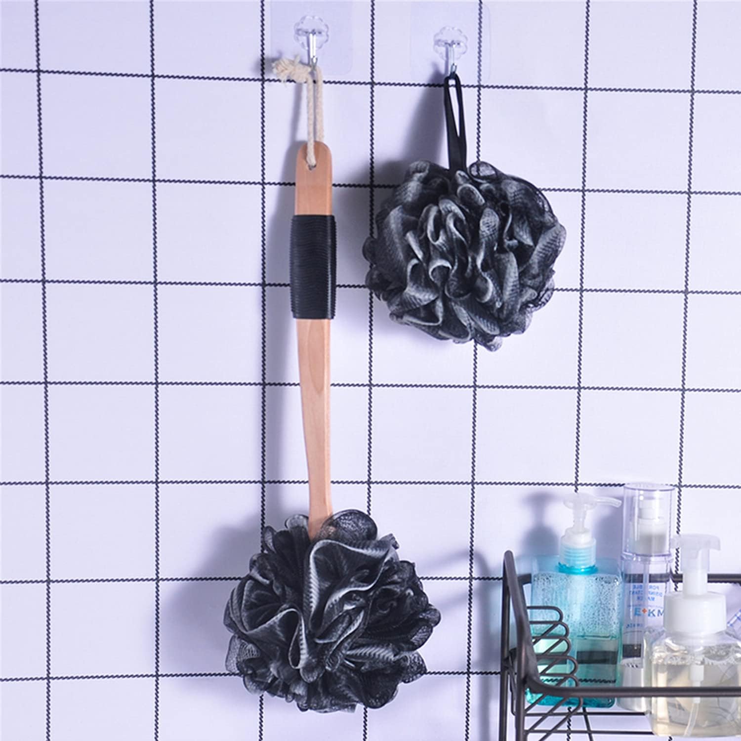 Lofa Sponges with Handle,Shower Sponge Loofah Back Scrubber,Loofah Sponge with Long Handle for Shower,Lufas on a Stick,Bath Sponge for Men Women (Black) : Beauty & Personal Care