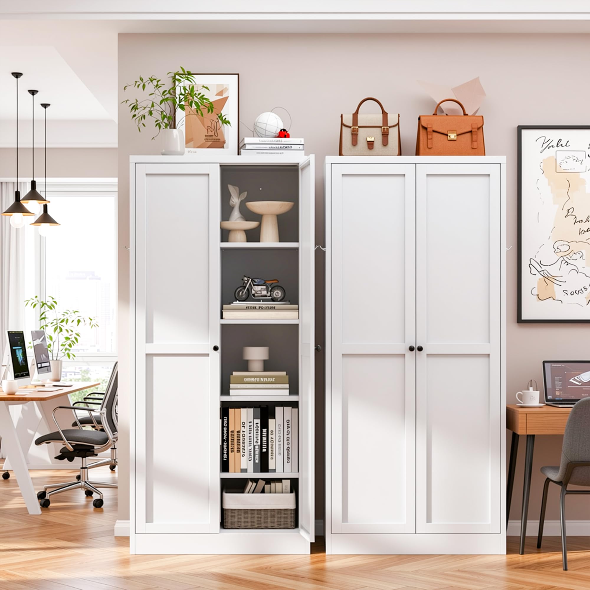 Metallschrank 155 x 70 x 35 cm, Aufbewahrungsschrank mit 4 höhenverstellbaren Einlegeböden, Mehrzweckschrank, Haushaltsschrank, Vorratsschrank für Wohnzimmer, Küche, Flur, Keller, Weiß