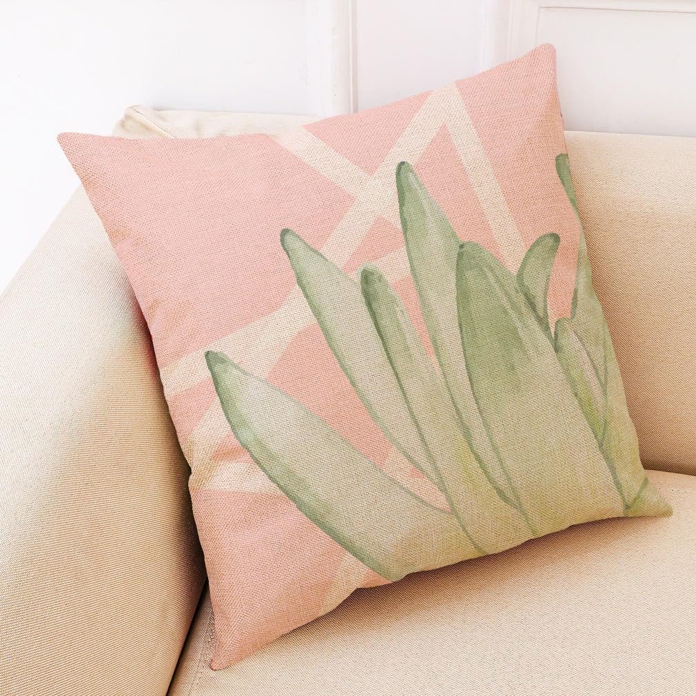 Zqmhcy Light Green Pink Cushion Covers Cushions With Covers Included Cotton And Linen Pillow Cases Invisible Zipper Pillowcase For Livingroom Sofa Bedroom Cushion Cover Soft Pillow Cover 40X40cm/1 Pack