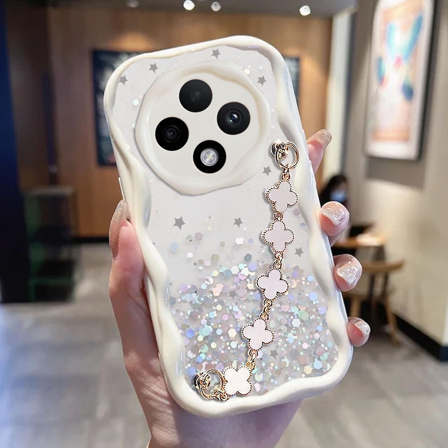 KC Back Cover for Oppo F27 Pro Plus 5G - Tiny Flowers Bracelet Chain Dry Fixed Glitter Curly Wave Shape Shockproof Soft Silicone Case with Camera Protection (White) (B0D9T7HLLJ) Amazon Price History, Amazon Price Tracker