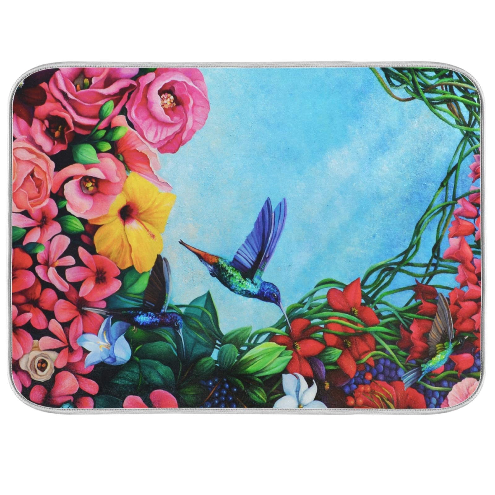 Dish Drainer Mat for Kitchen Counter Hummingbird Dish Drying Mat 18 x 24 inch Dish Dry Mat Bottles Dish Dry Pad Protector for Kitchen Countertops