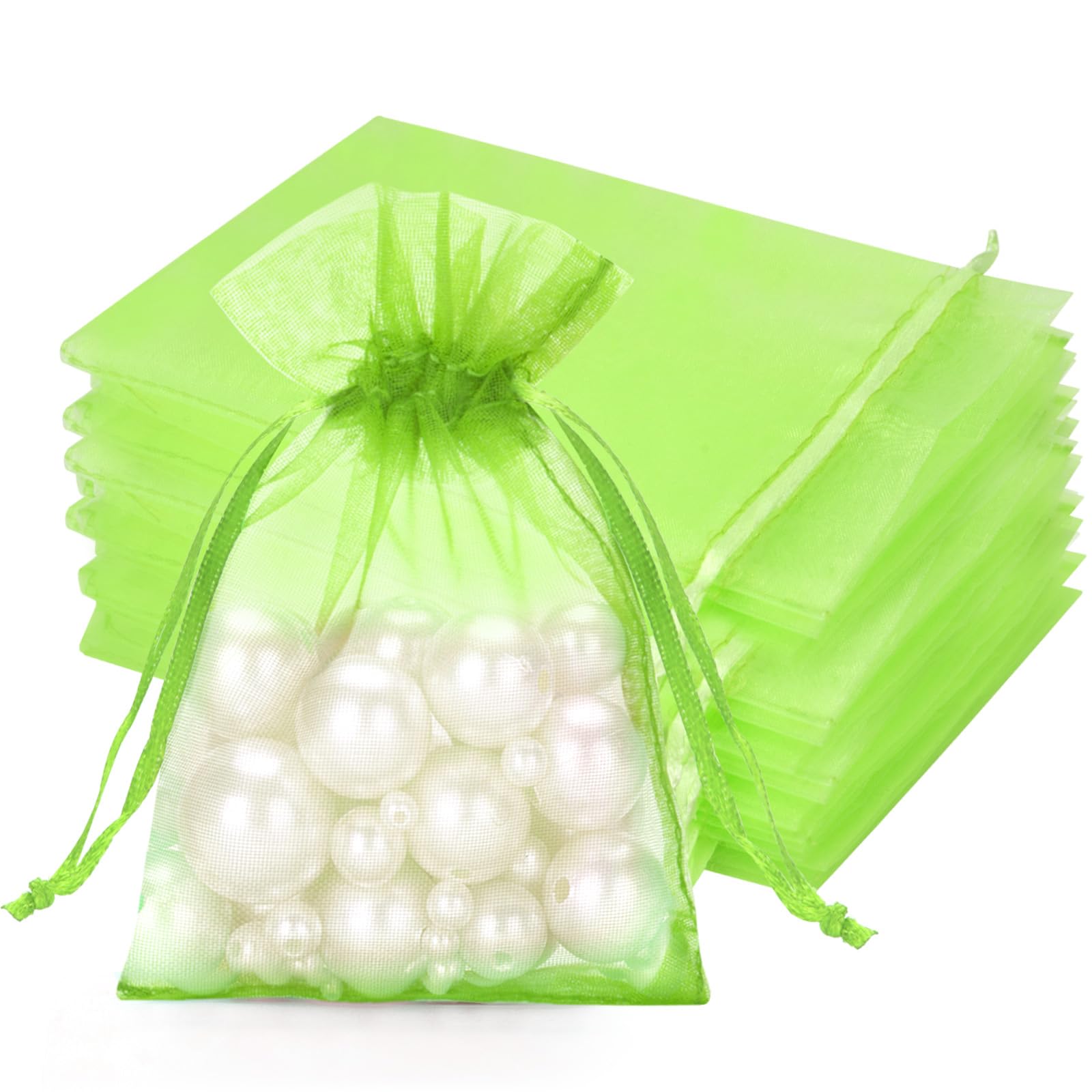 jijAcraft Leuchtgrün Organzasäckchen 10x15cm: Organza Beutel mit Zugban für Weintrauben, 50 Stück Tüll Schmucksäckchen, Tüllsäckchen zum Befüllen für Seifen, Bonbon, Ostergeschenke