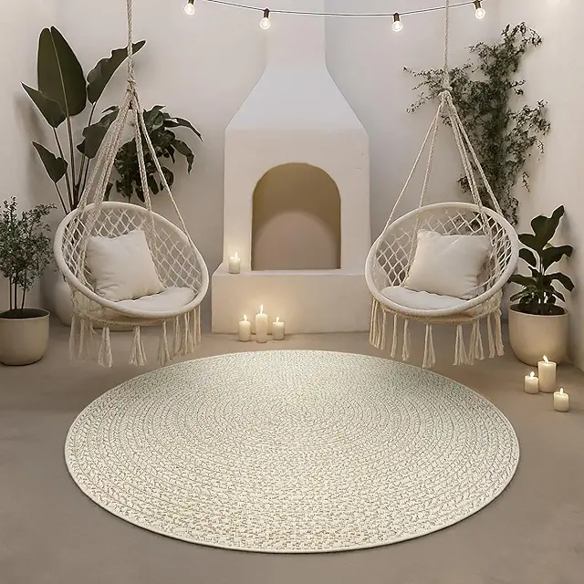 Runder Jute-Look Teppich Kansas - Creme, 160 cm, Indoor & Outdoor